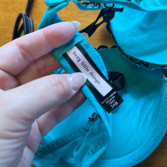 Victorias Secret Push Up Bra 34B Teal Black Sexy Little Things VGUC - Picture 4 of 8